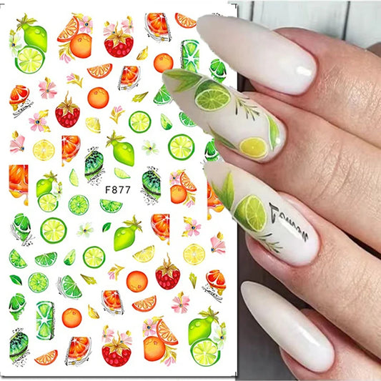 Tropical Bliss: Lime & Raspberry 5D Nail Stickers for a Summer Margarita Manicure