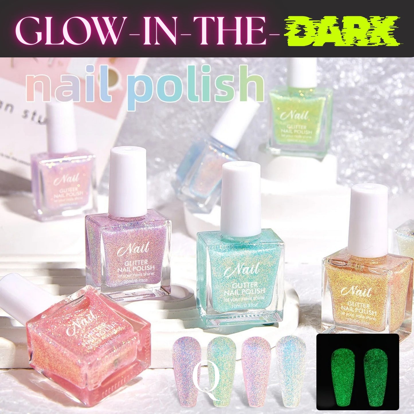 Glow-in-the-Dark Glitter Nail Polish – 12 Dazzling Shades for Day & Night Magic