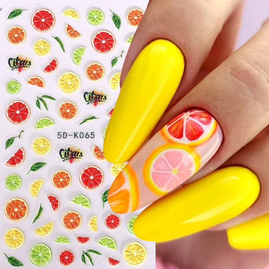Citrus Bliss 5D Nail Stickers – Summer Lemon Fruit Manicure Accents