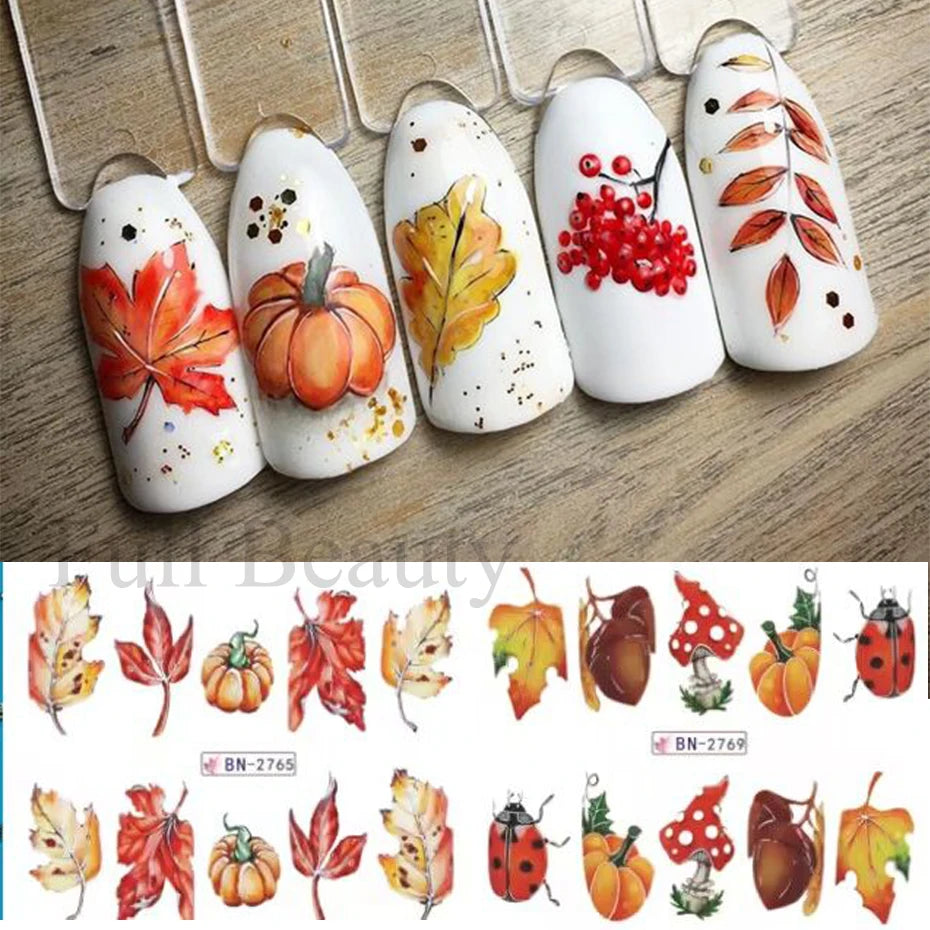 Autumn Harvest Water Nail Decals - Set of 12