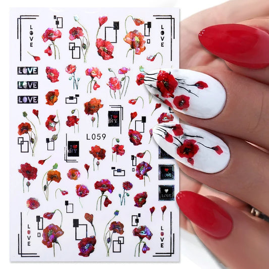 3D Poppy Flower Nail Stickers β A Love Letter to Elegance