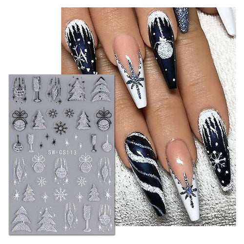 Sparkling Winter Wonderland Nail Stickers - Jingle Bell & Silver Magic