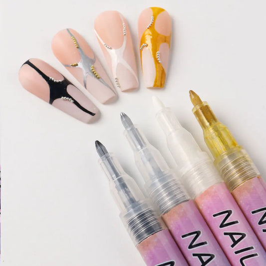 Water‑Based Pens (Set of 4 Colors) for Effortless Nail Designs 0.7 mm Pen Manicure Tool