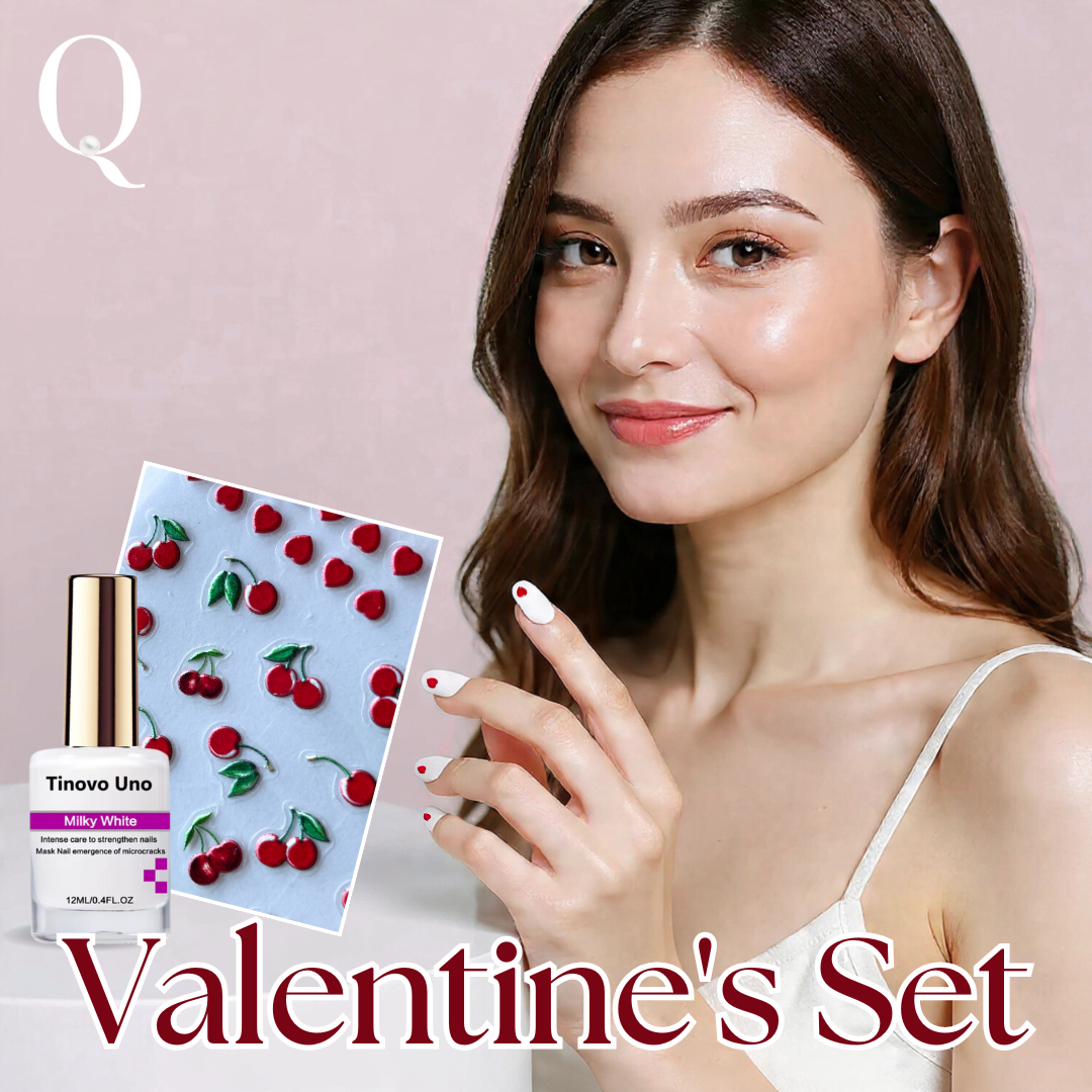 Valentine’s Set — Milky White & Cherry Heartbeat Nails