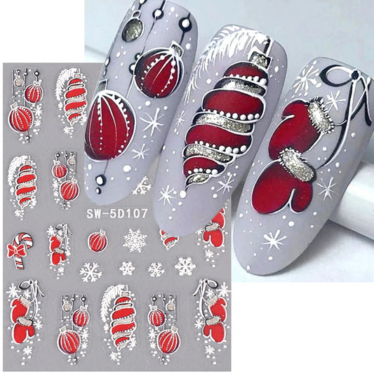 5D Red Christmas Nail Stickers: Glitter & Charm for Your Festive Manicure