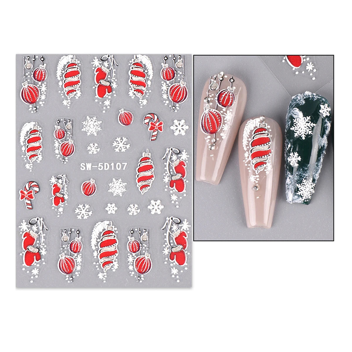 5D Red Christmas Nail Stickers: Glitter & Charm for Your Festive Manicure