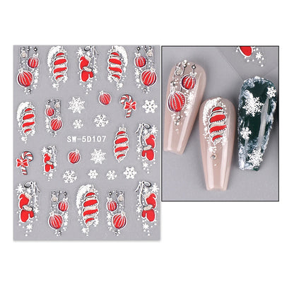5D Red Christmas Nail Stickers: Glitter & Charm for Your Festive Manicure