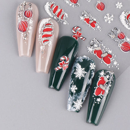 5D Red Christmas Nail Stickers: Glitter & Charm for Your Festive Manicure