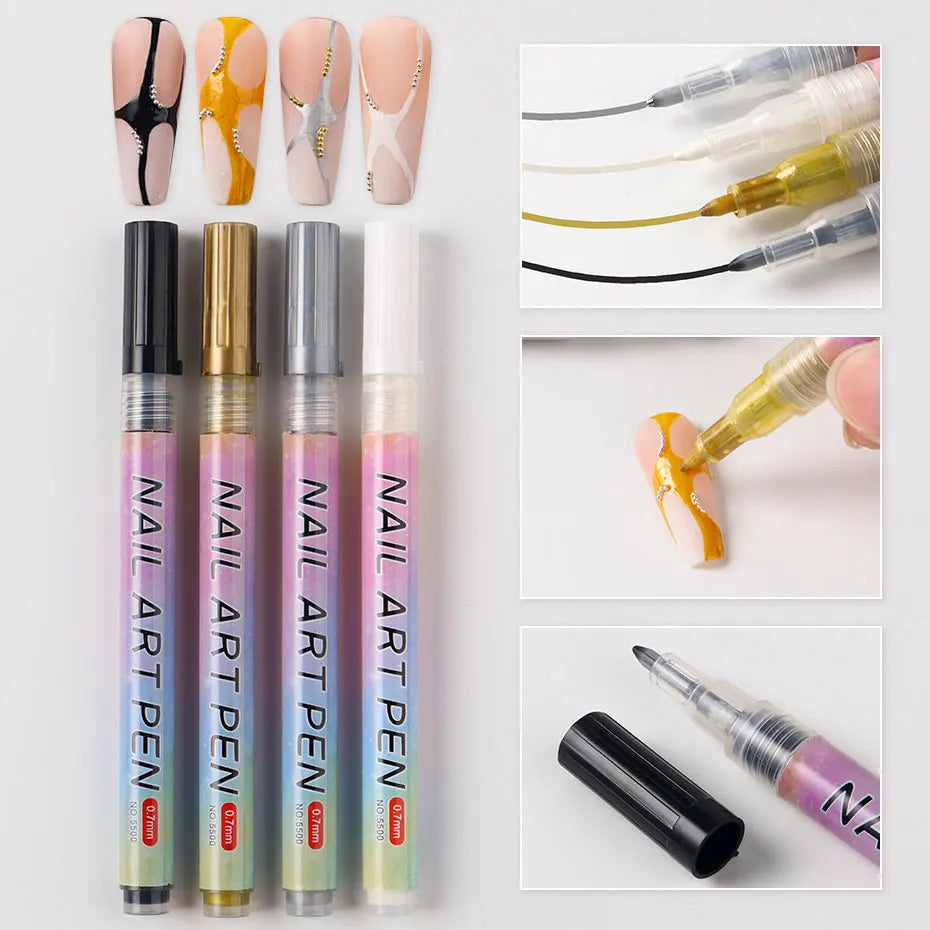 Water‑Based Pens (Set of 4 Colors) for Effortless Nail Designs 0.7 mm Pen Manicure Tool