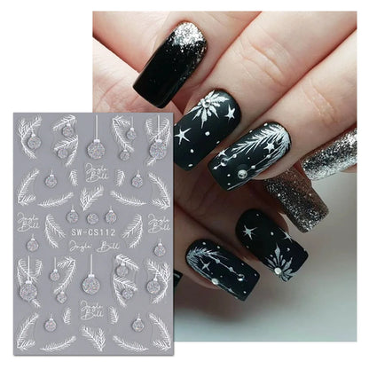 Sparkling Winter Wonderland Nail Stickers - Jingle Bell & Silver Magic