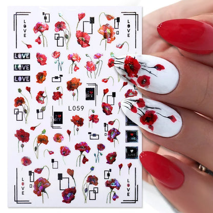 3D Poppy Flower Nail Stickers – A Love Letter to Elegance