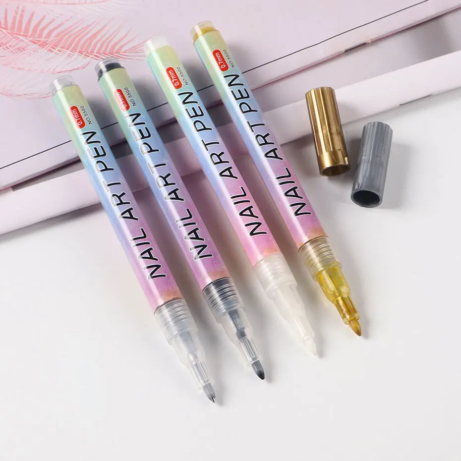 Water‑Based Pens (Set of 4 Colors) for Effortless Nail Designs 0.7 mm Pen Manicure Tool