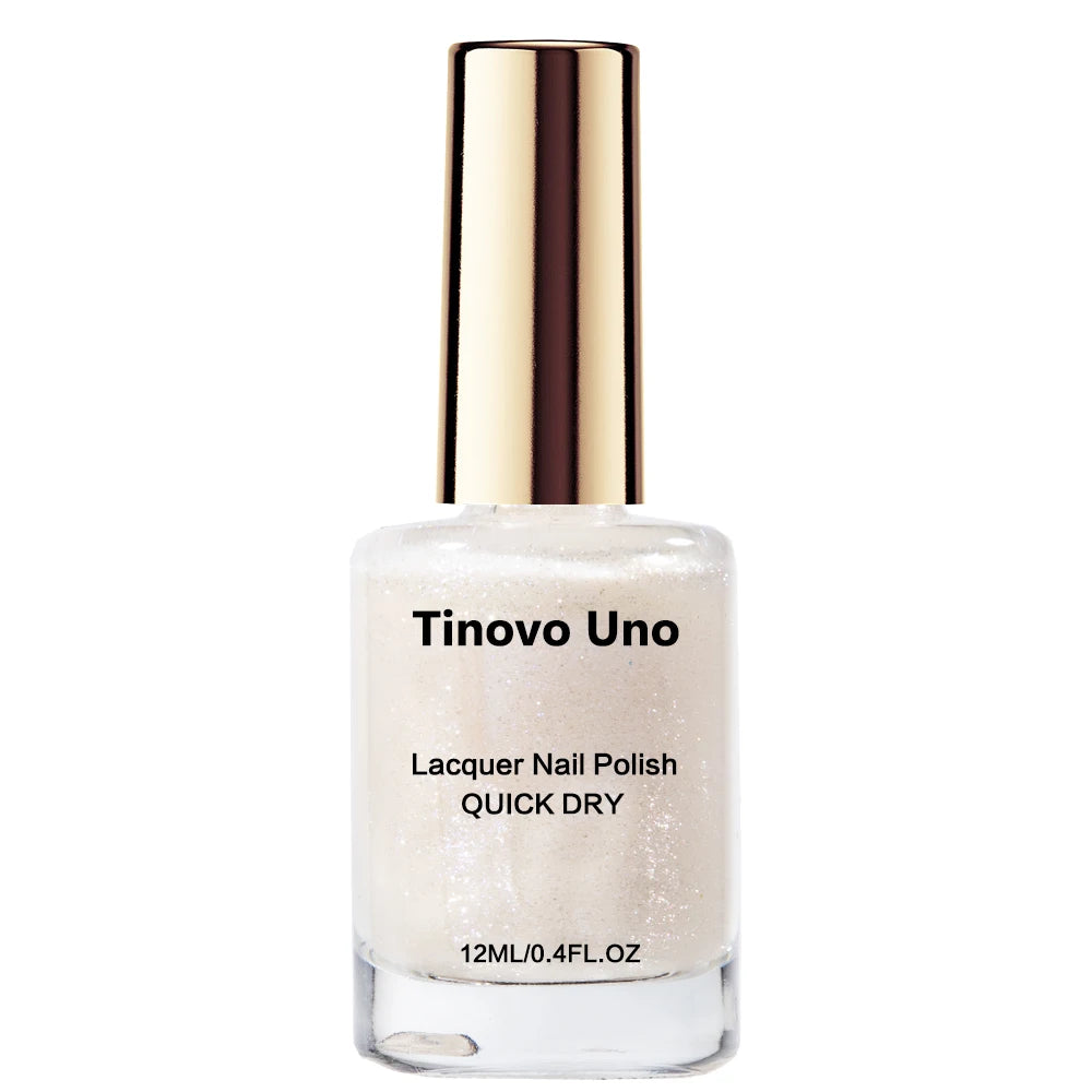 Tinovo Uno pearly white nail polish bottle on a white background