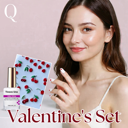 Valentine’s Set — Milky White & Cherry Heartbeat Nails