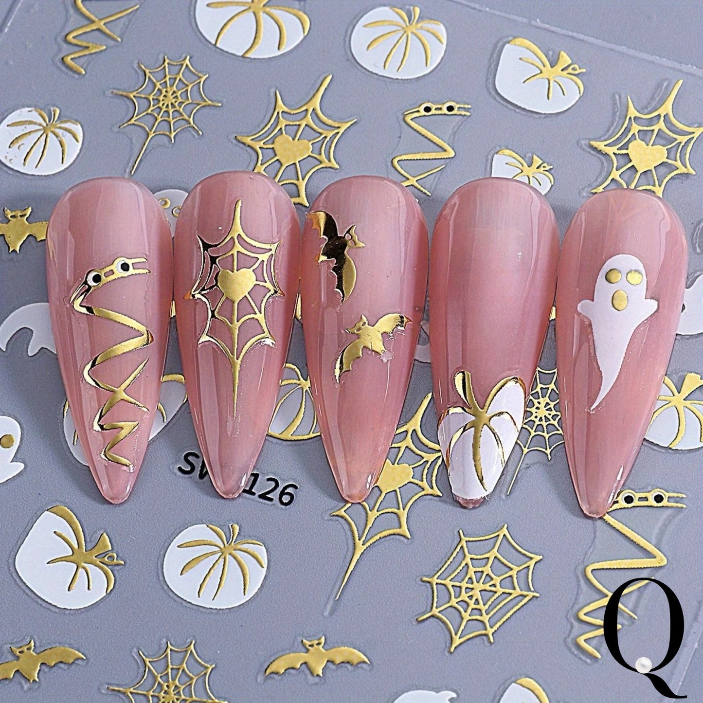 Pearl Queen Halloween Nail Stickers – Ghosts, Pumpkins & Webs | 3D Adhesive Pack of 3 for Spooky Nail Art at Home