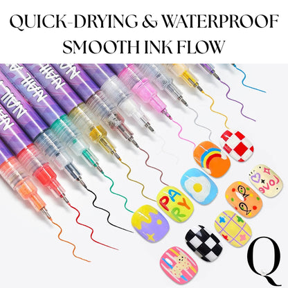 Nail Art Graffiti Pen Set – 12‑Color Water‑Based Pens for Effortless Nail Designs